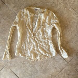 Splendid Long Sleeve Button Up Lightweight Tan/Cream Top, Size Small